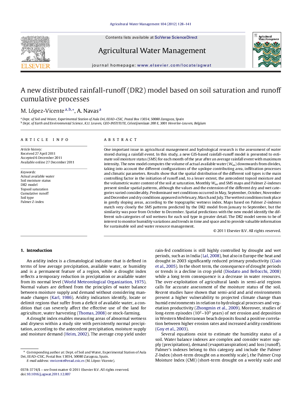 عکس صفحه اول مقاله: A new distributed rainfall-runoff (DR2) model based on soil saturation and runoff cumulative processes A new distributed rainfall-runoff (DR2) model based on soil saturation and runoff cumulative processes