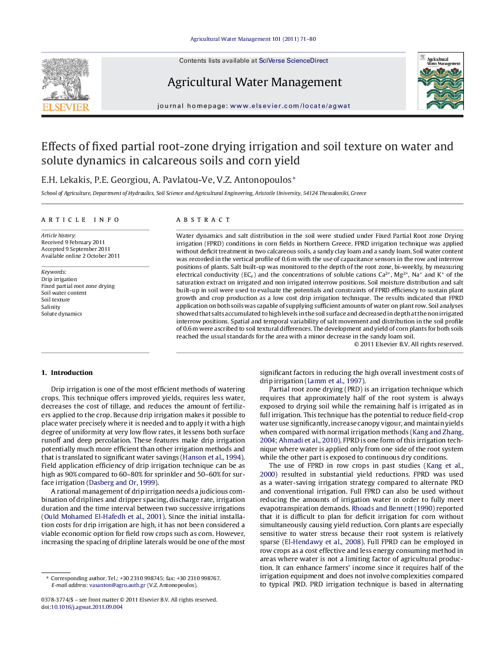 Effects of fixed partial root-zone drying irrigation and soil texture on water and solute dynamics in calcareous soils and corn yield