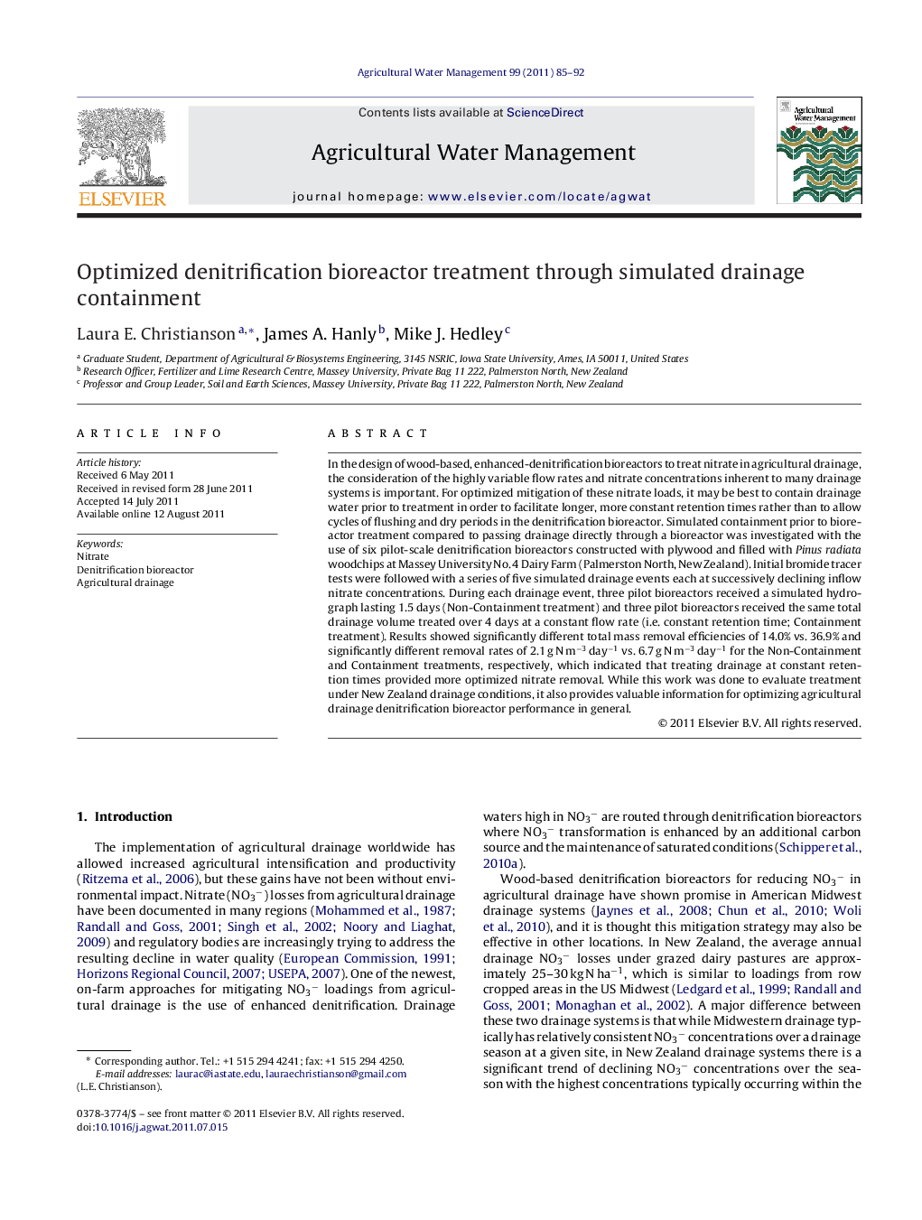 Optimized denitrification bioreactor treatment through simulated drainage containment