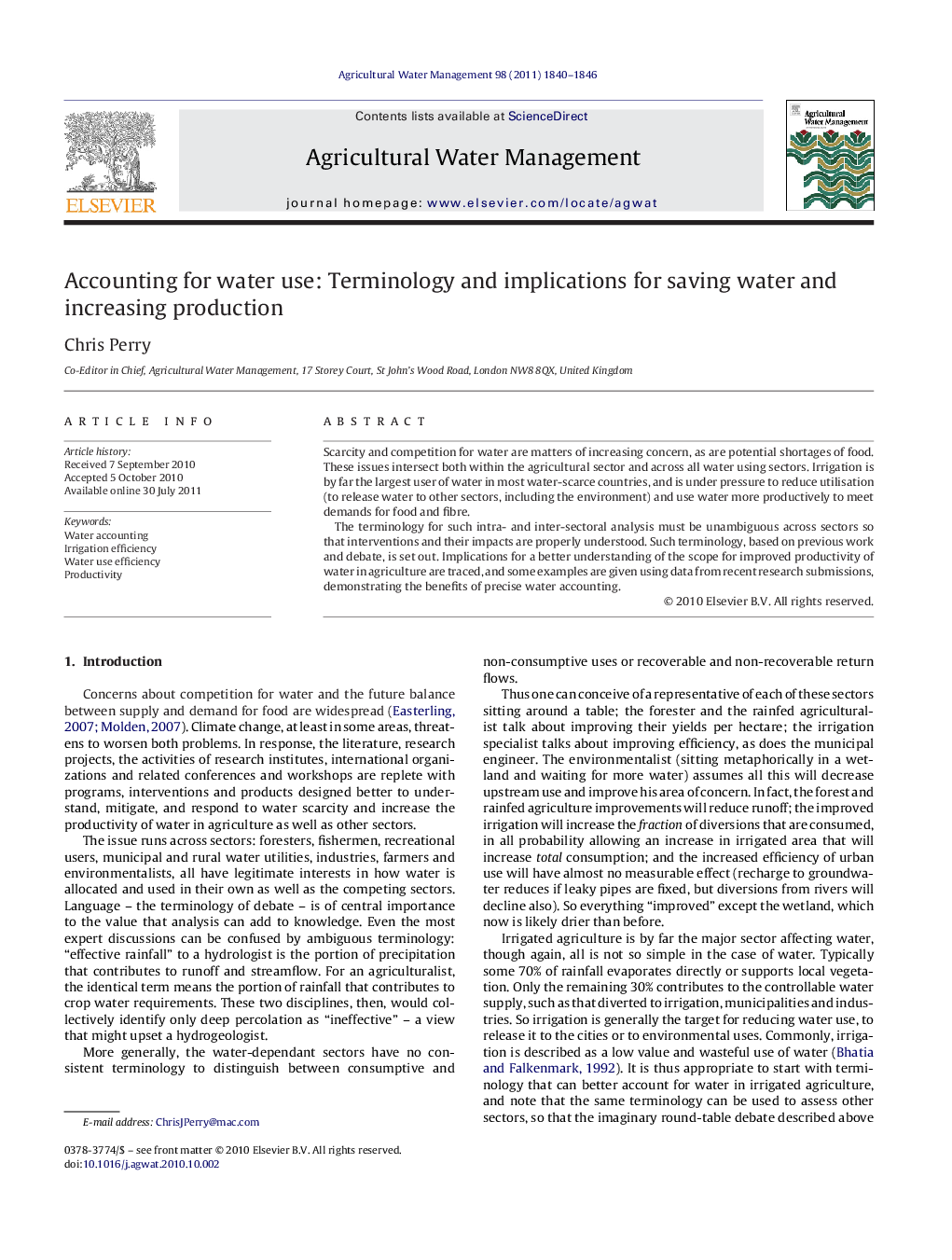 Accounting for water use: Terminology and implications for saving water and increasing production