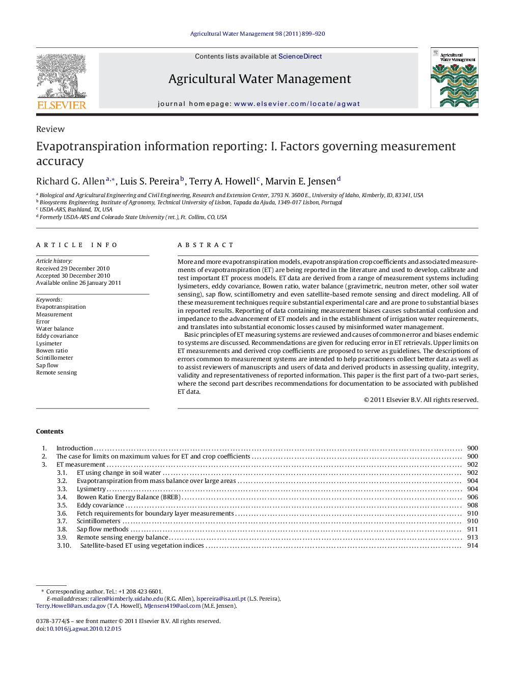 Evapotranspiration information reporting: I. Factors governing measurement accuracy