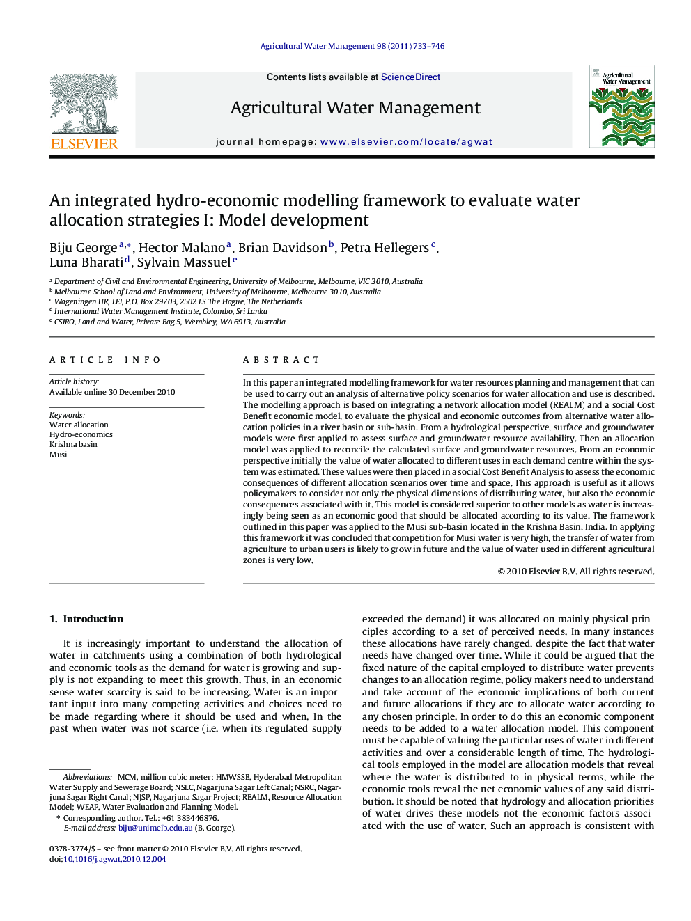 An integrated hydro-economic modelling framework to evaluate water allocation strategies I: Model development