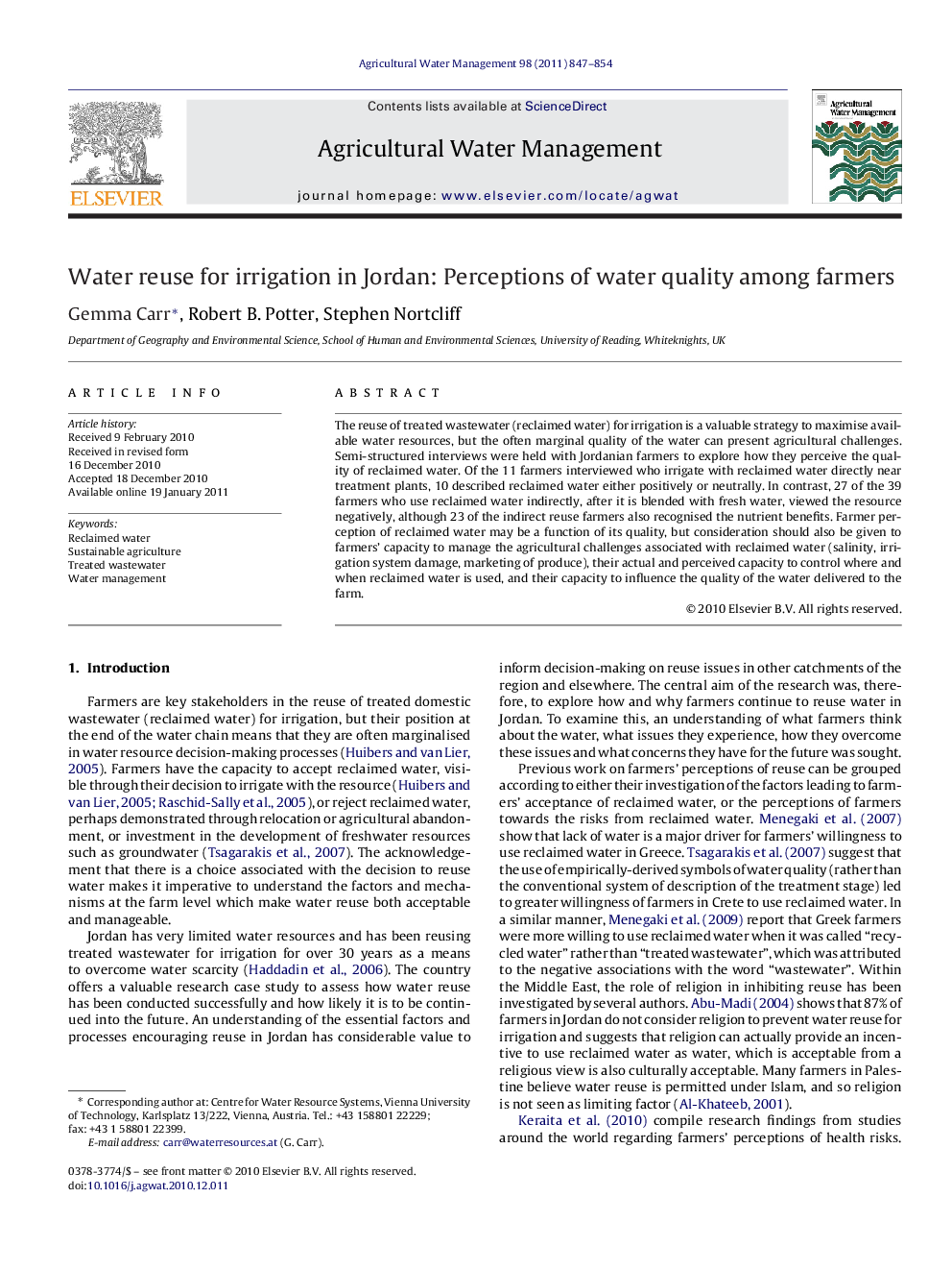 Water reuse for irrigation in Jordan: Perceptions of water quality among farmers