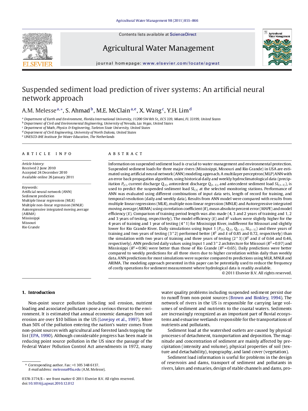 Suspended sediment load prediction of river systems: An artificial neural network approach