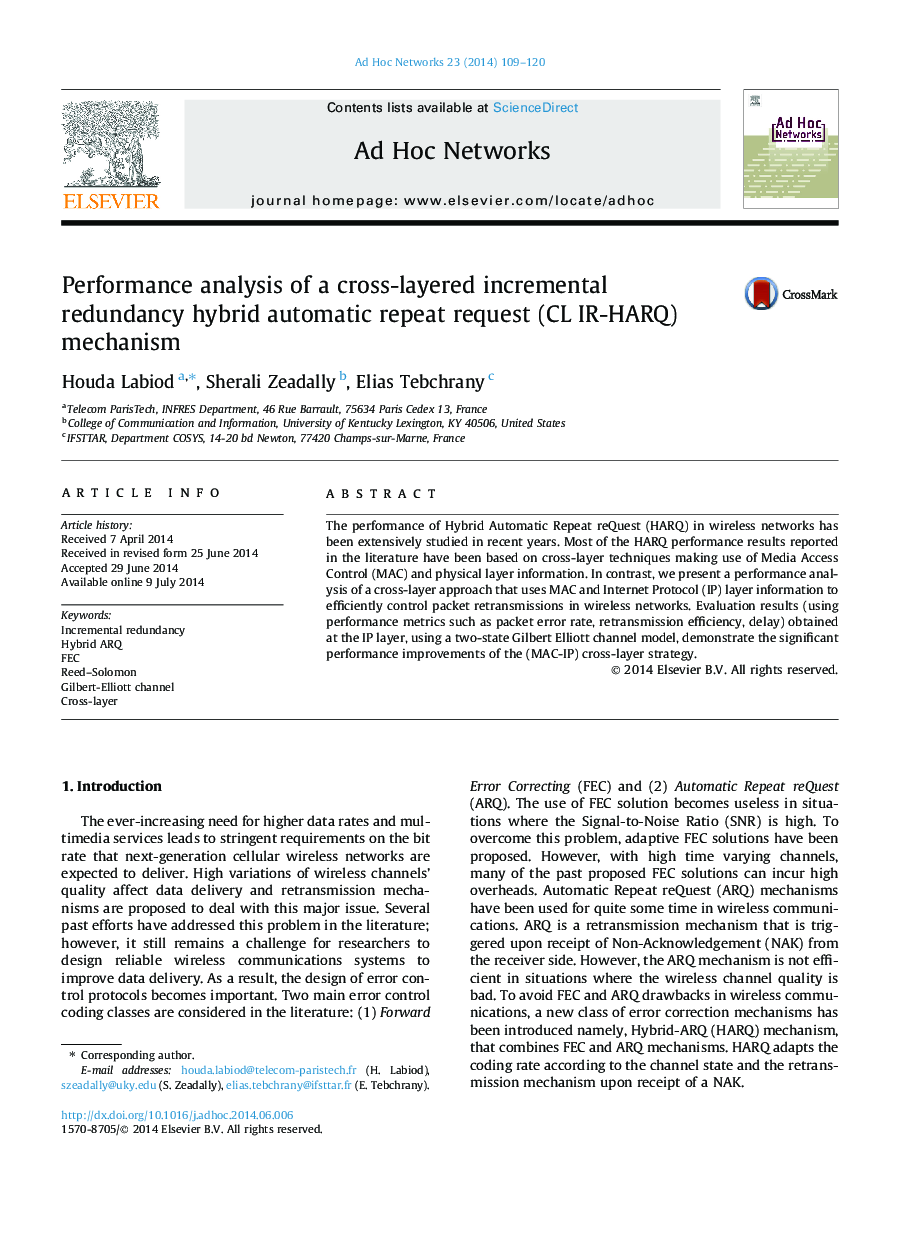 Performance analysis of a cross-layered incremental redundancy hybrid automatic repeat request (CL IR-HARQ) mechanism