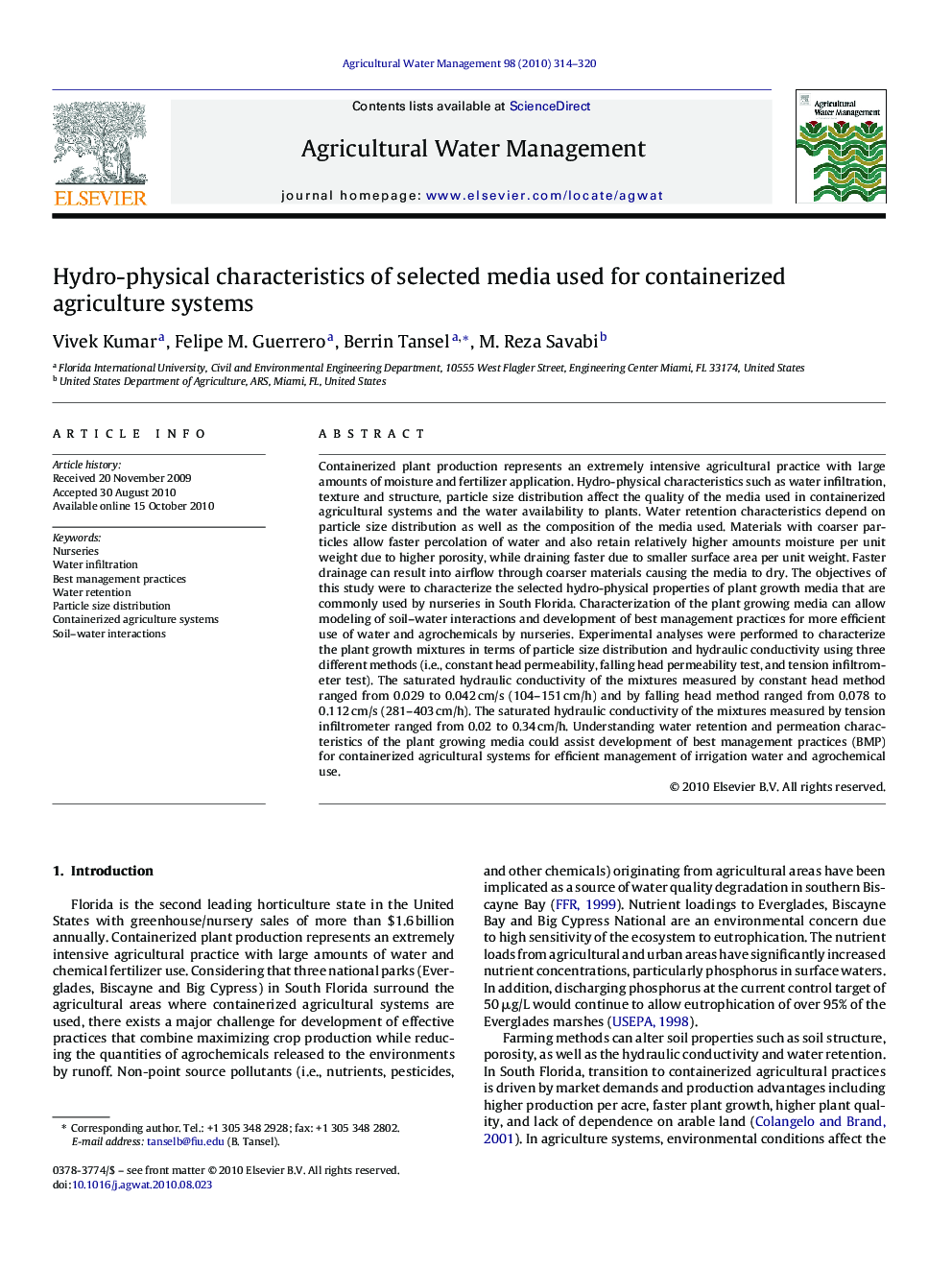 Hydro-physical characteristics of selected media used for containerized agriculture systems