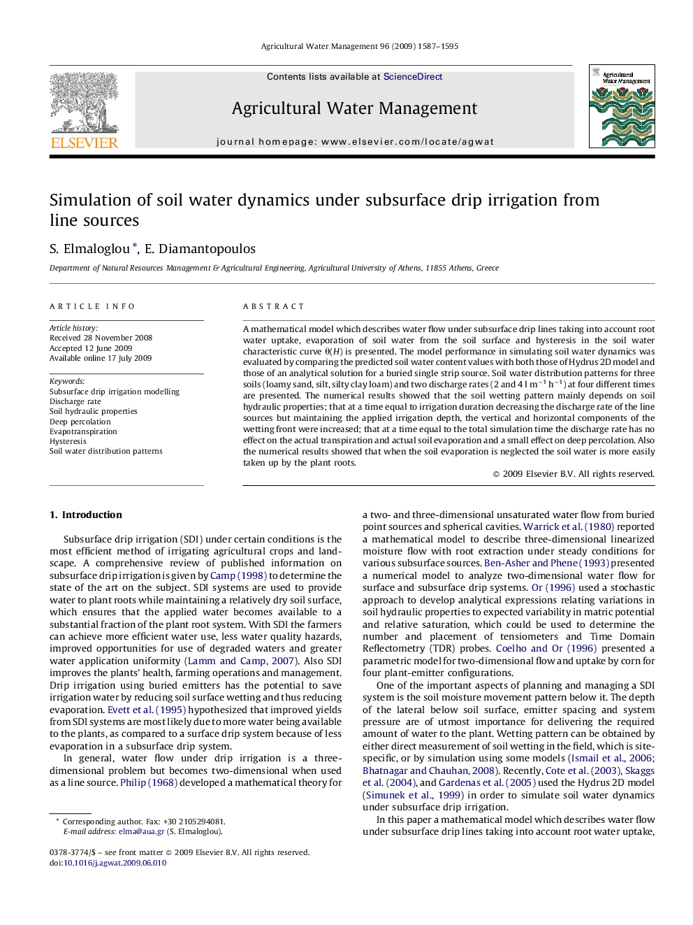 Simulation of soil water dynamics under subsurface drip irrigation from line sources