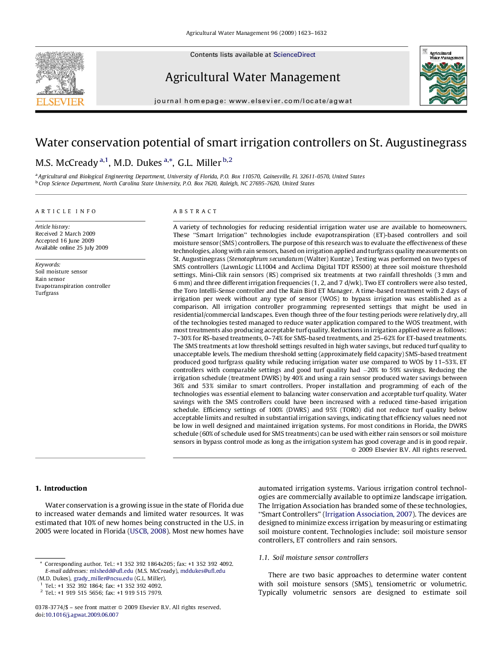 Water conservation potential of smart irrigation controllers on St. Augustinegrass