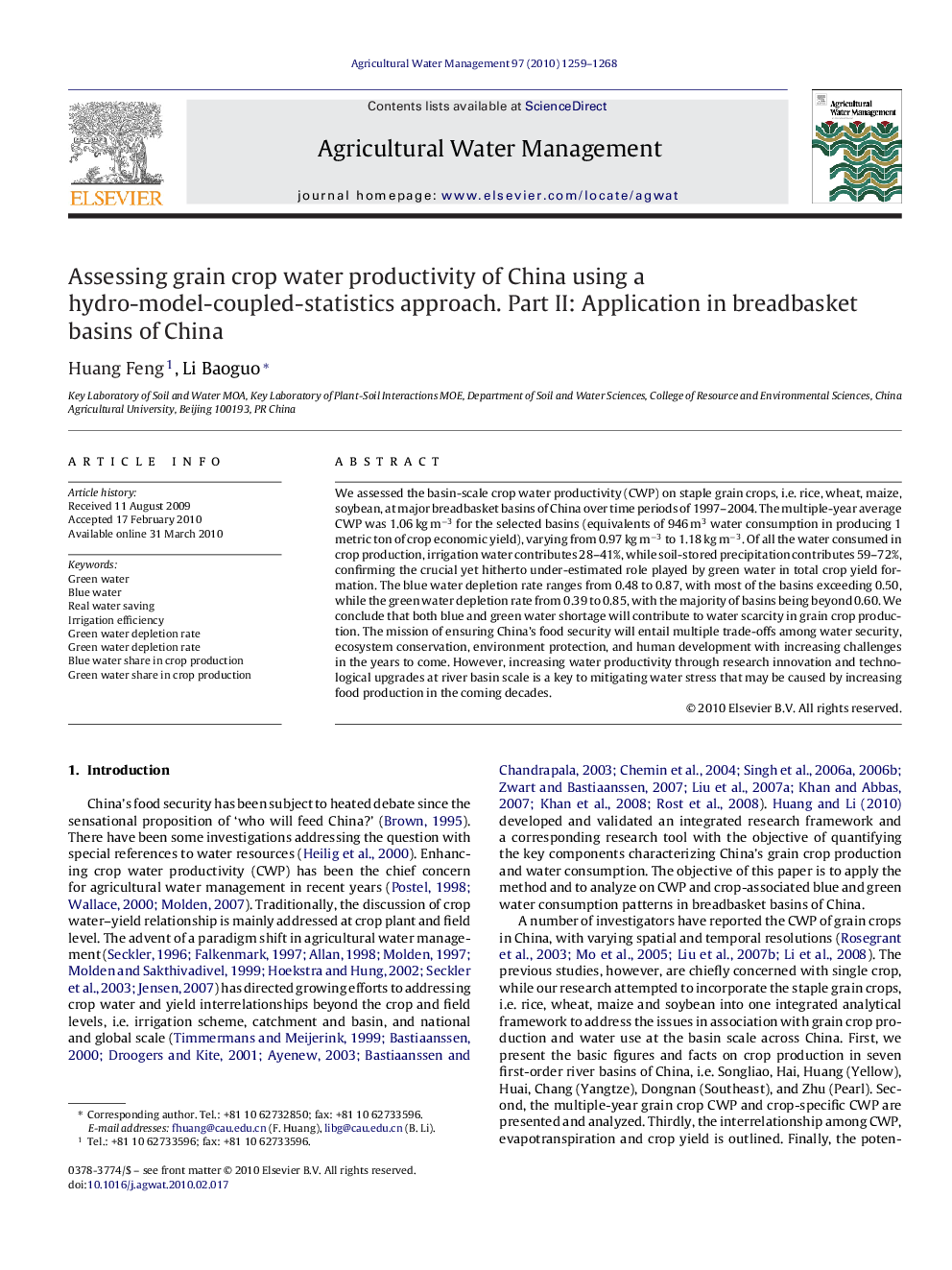 Assessing grain crop water productivity of China using a hydro-model-coupled-statistics approach. Part II: Application in breadbasket basins of China