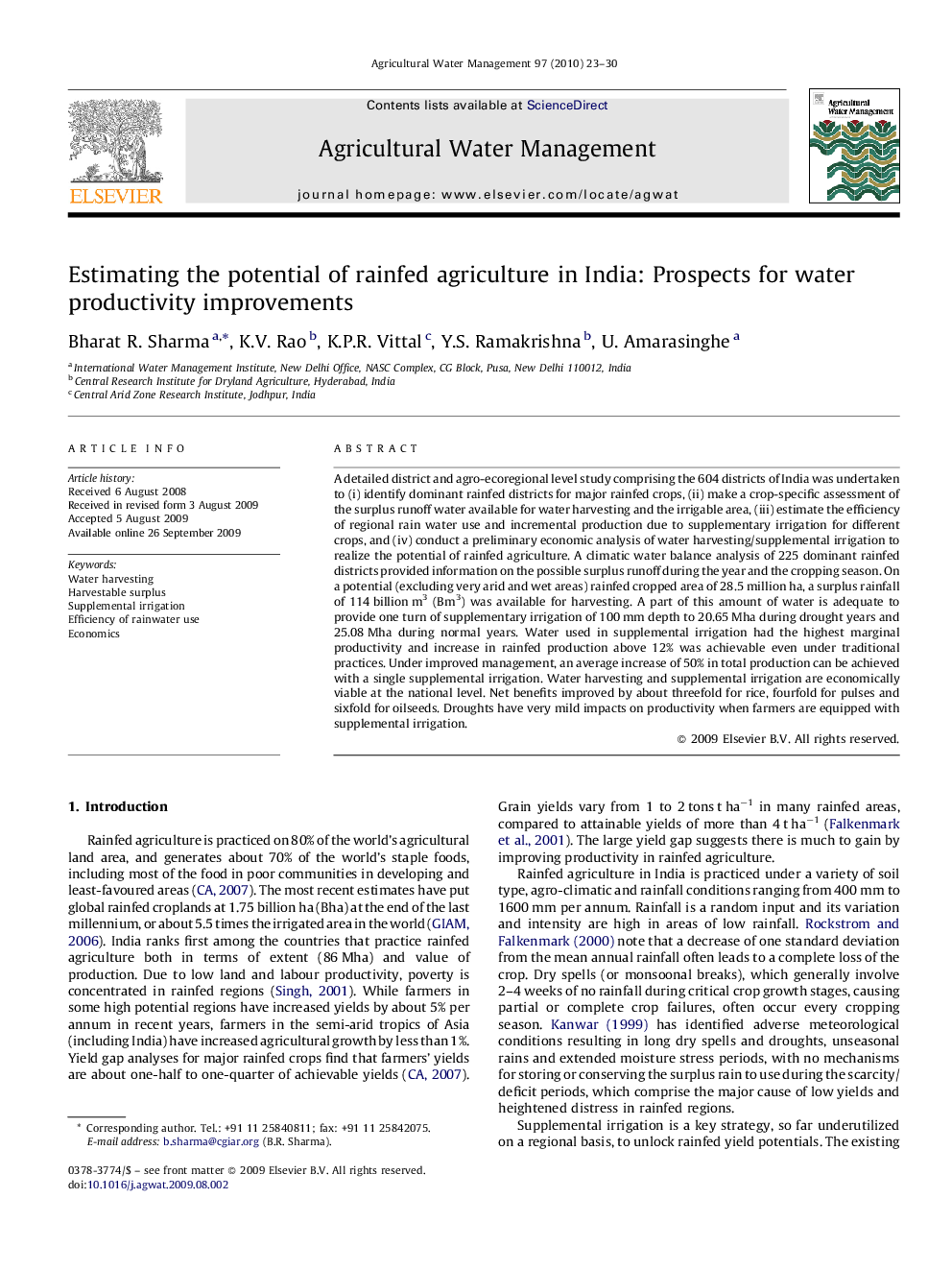 Estimating the potential of rainfed agriculture in India: Prospects for water productivity improvements