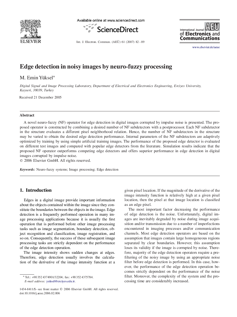 Edge detection in noisy images by neuro-fuzzy processing