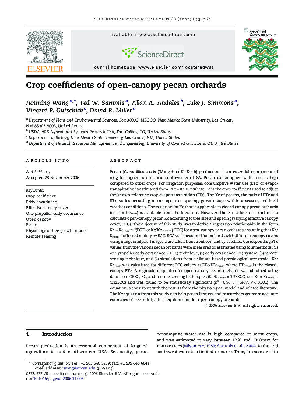 Crop coefficients of open-canopy pecan orchards