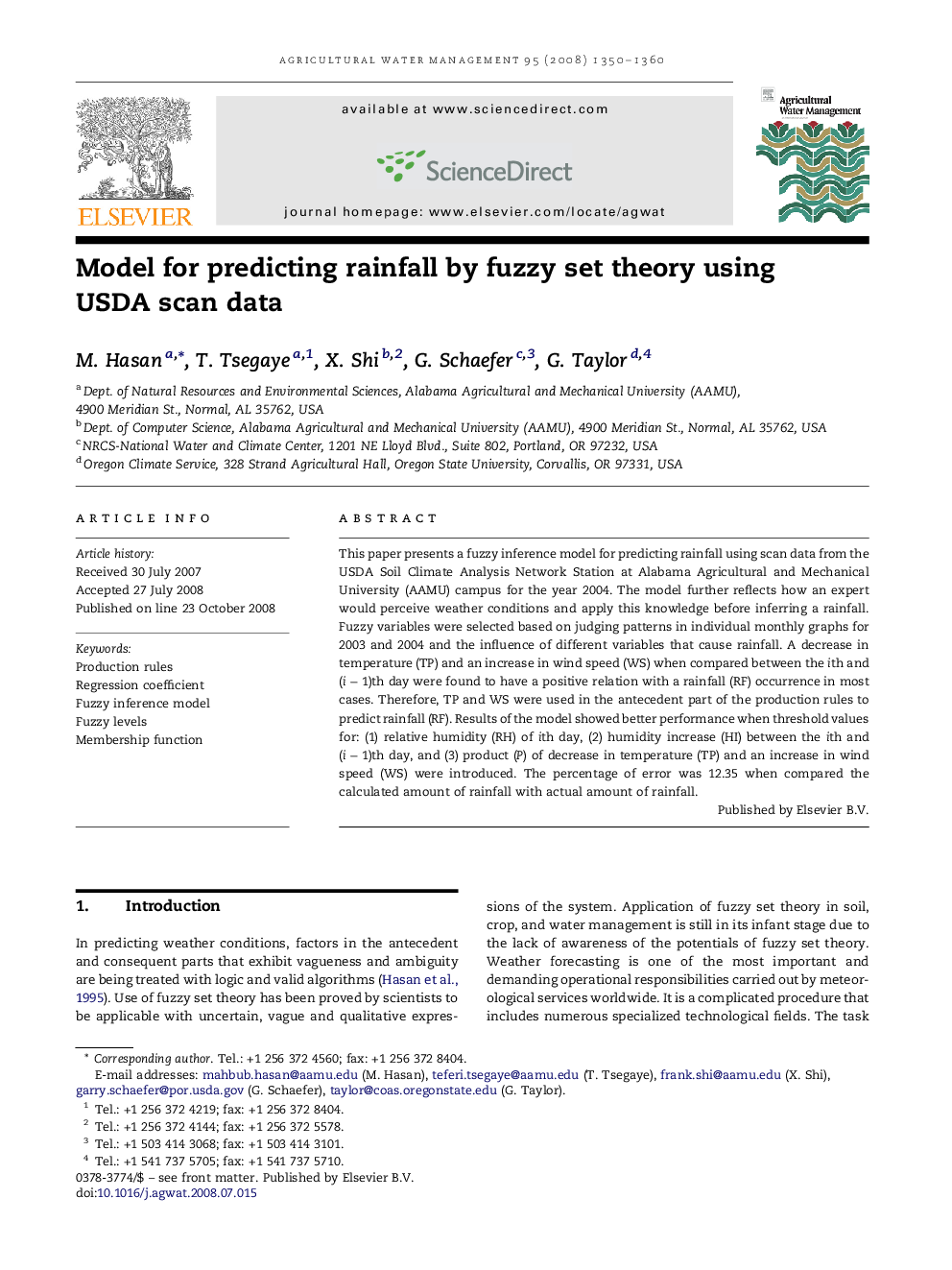 Model for predicting rainfall by fuzzy set theory using USDA scan data