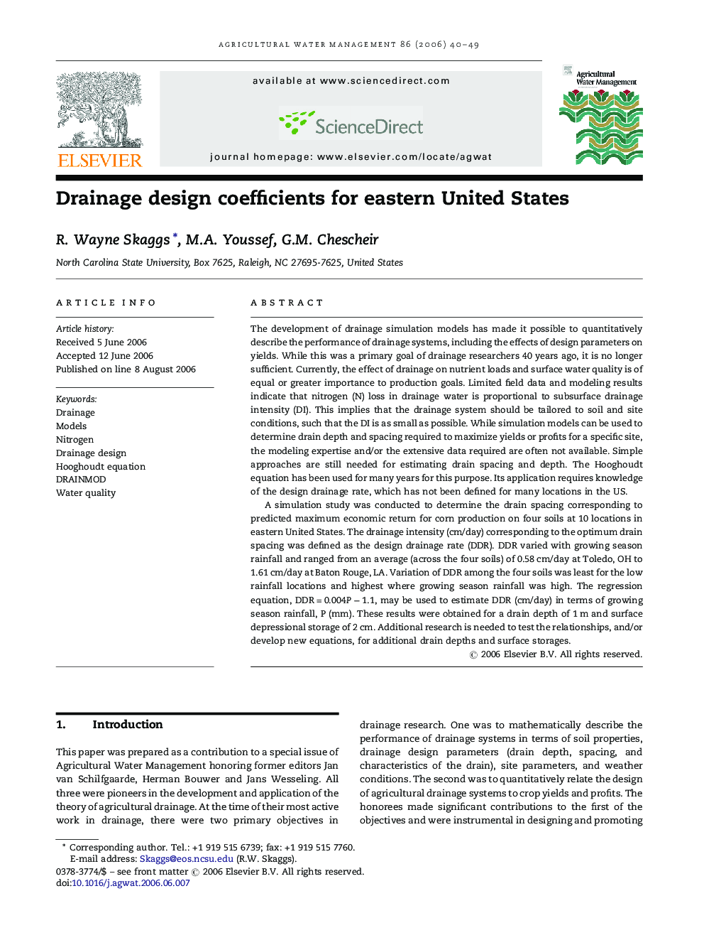 Drainage design coefficients for eastern United States