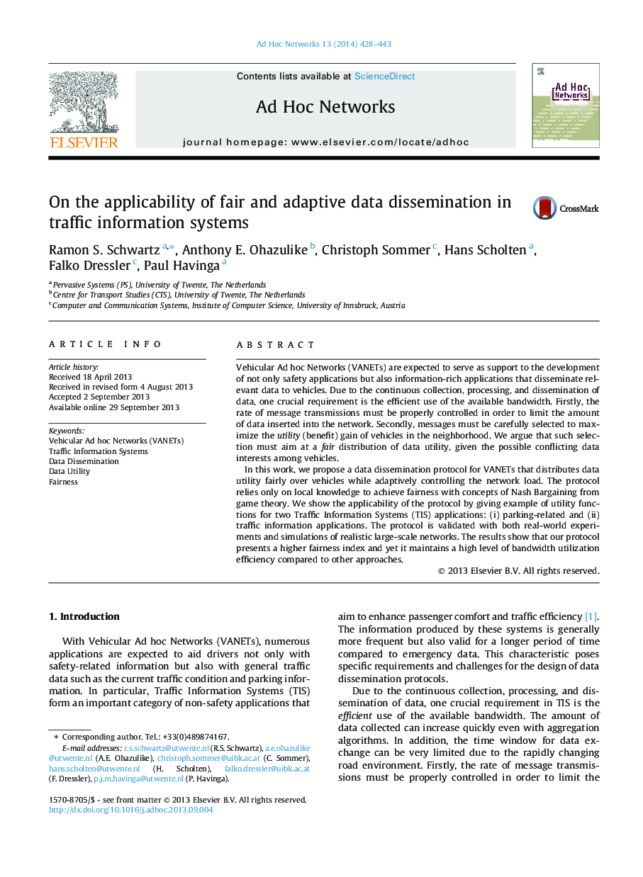 On the applicability of fair and adaptive data dissemination in traffic information systems