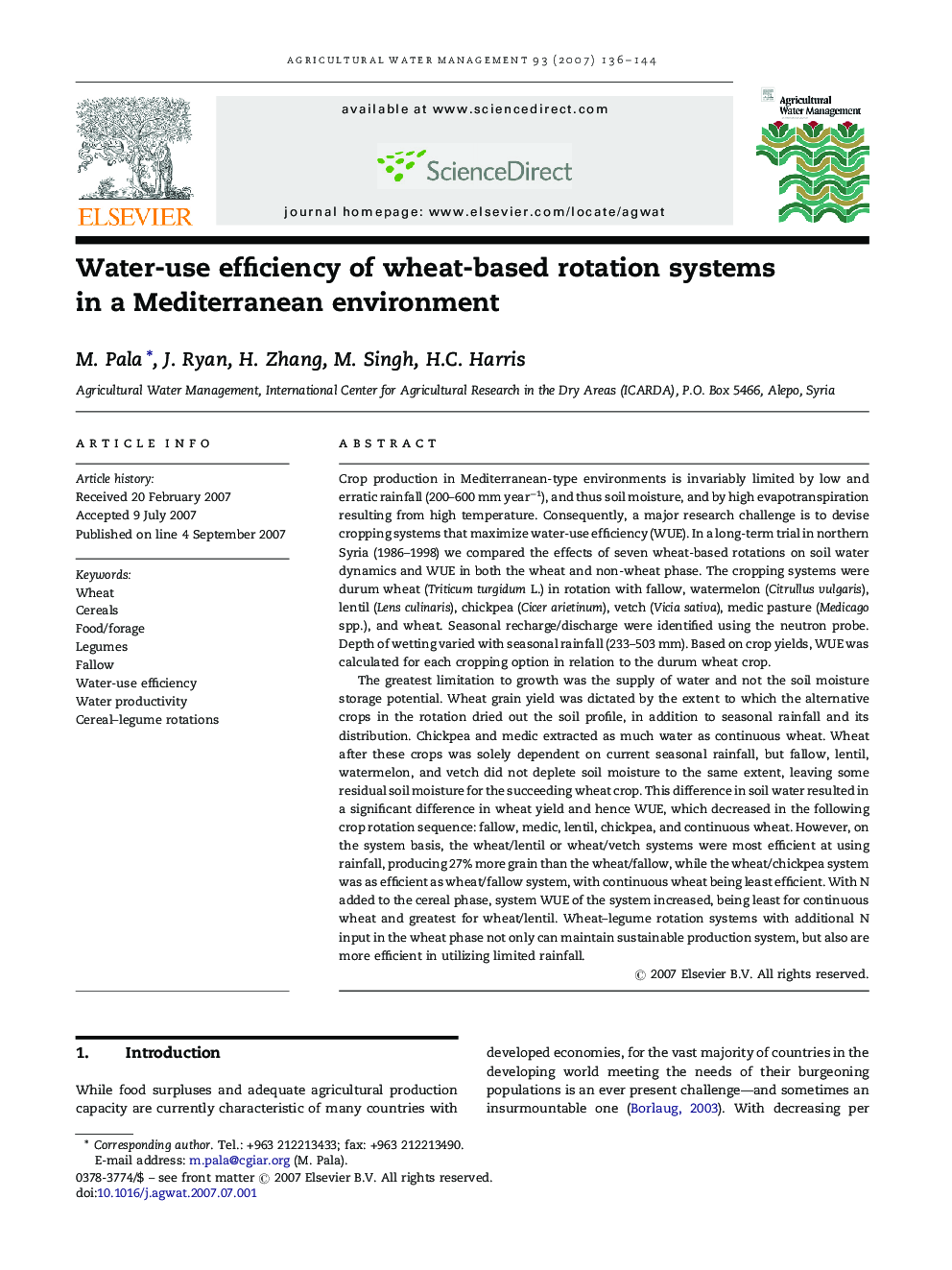 Water-use efficiency of wheat-based rotation systems in a Mediterranean environment