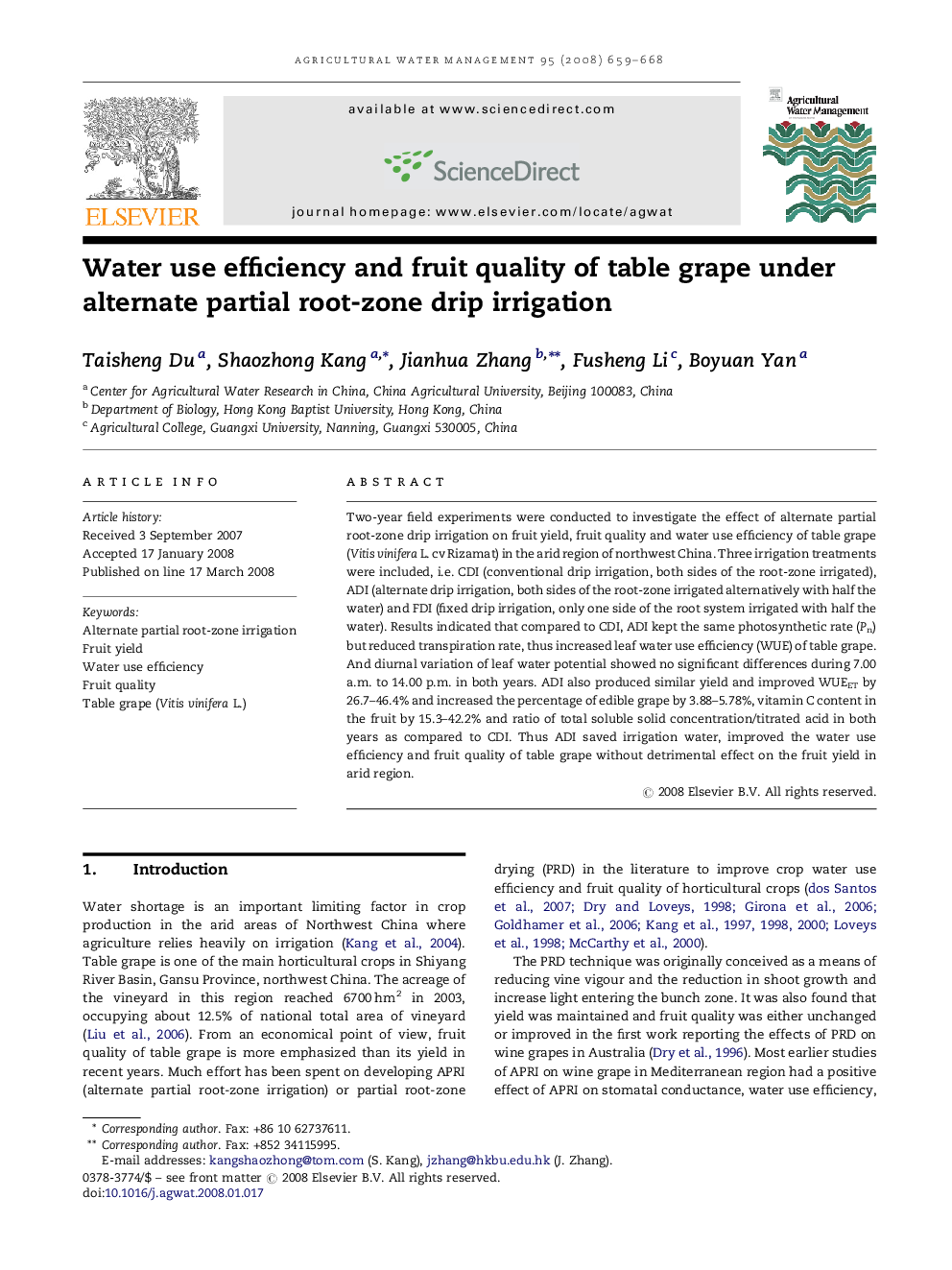 Water use efficiency and fruit quality of table grape under alternate partial root-zone drip irrigation