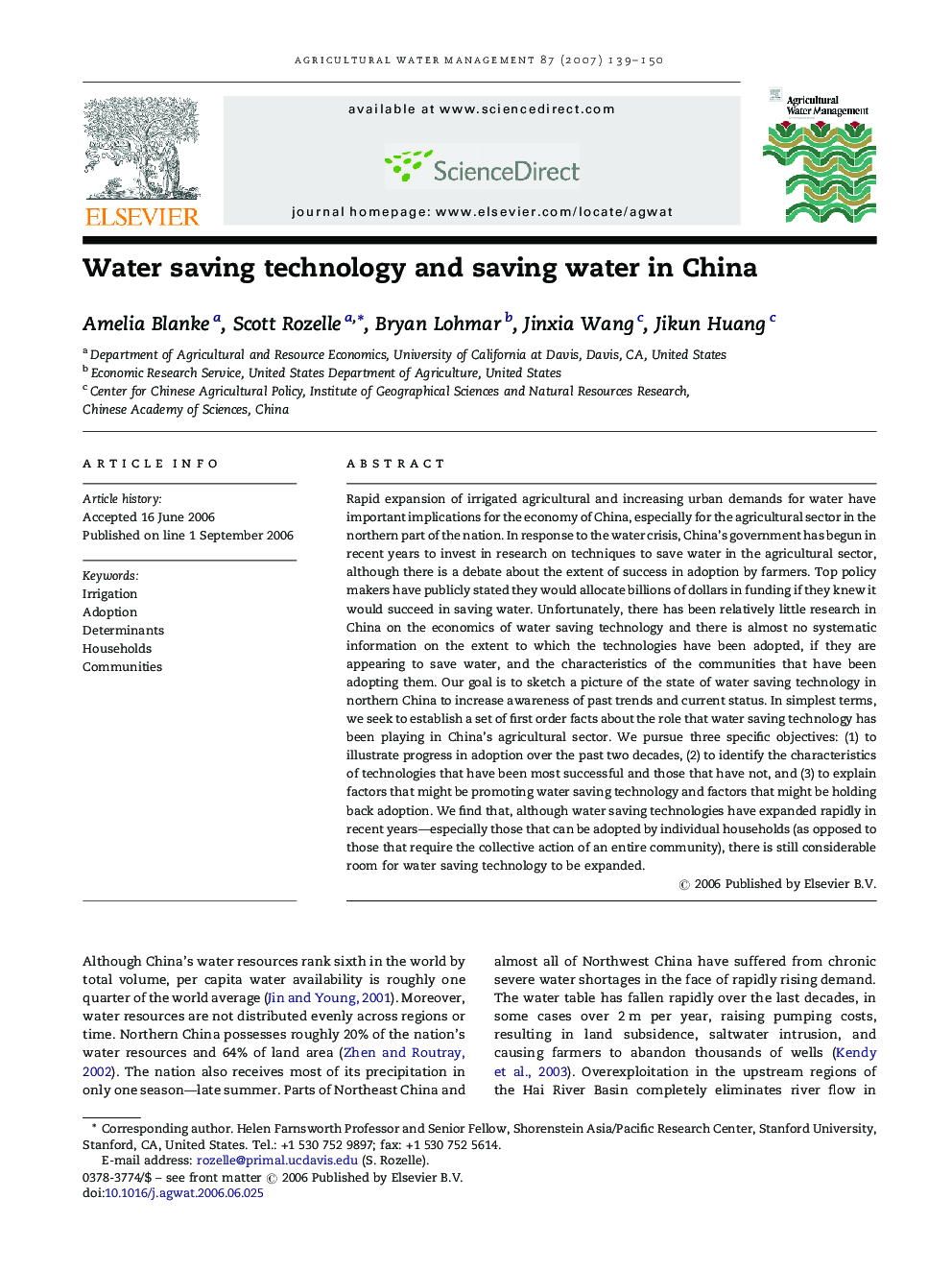 Water saving technology and saving water in China