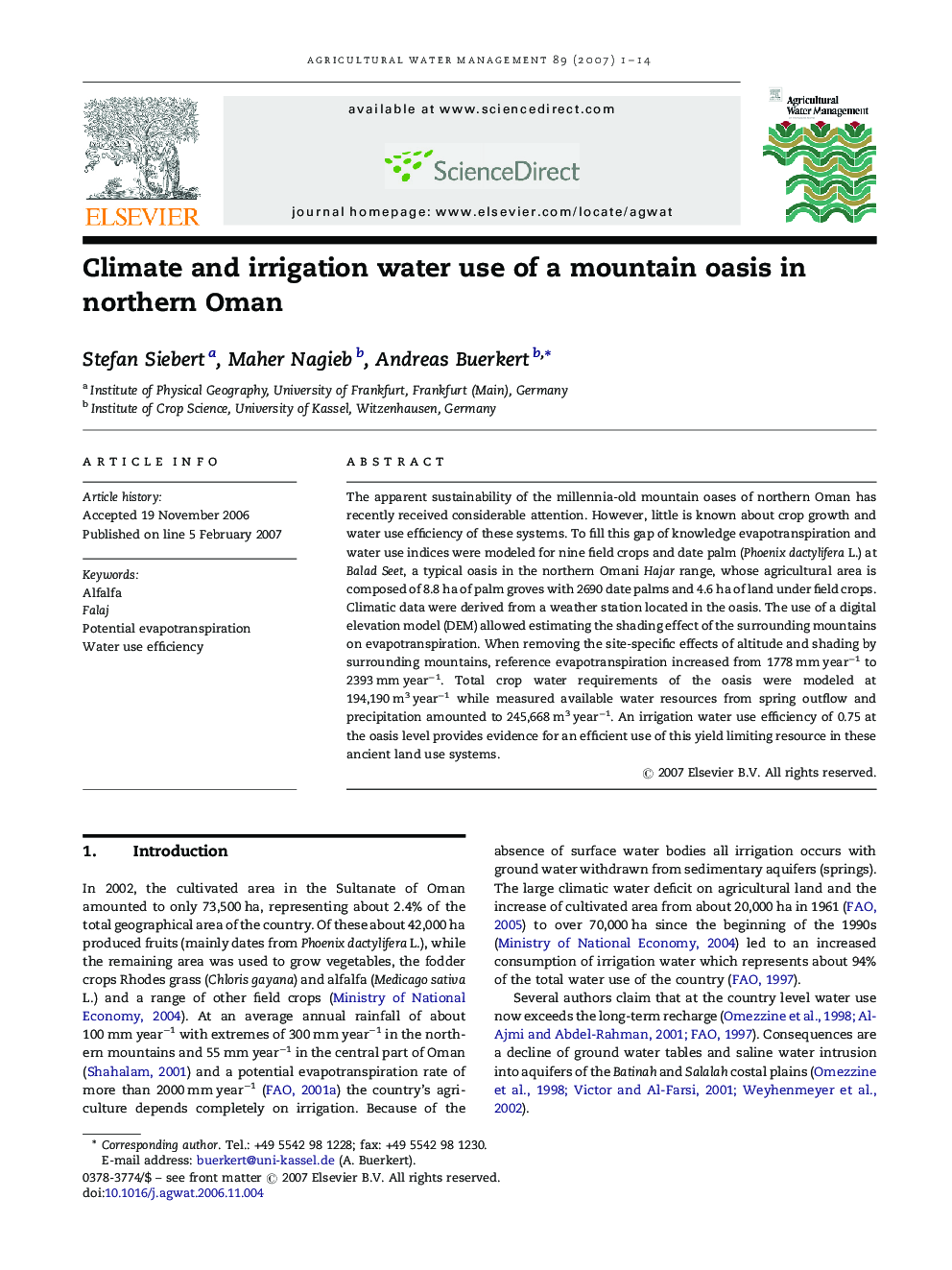 Climate and irrigation water use of a mountain oasis in northern Oman