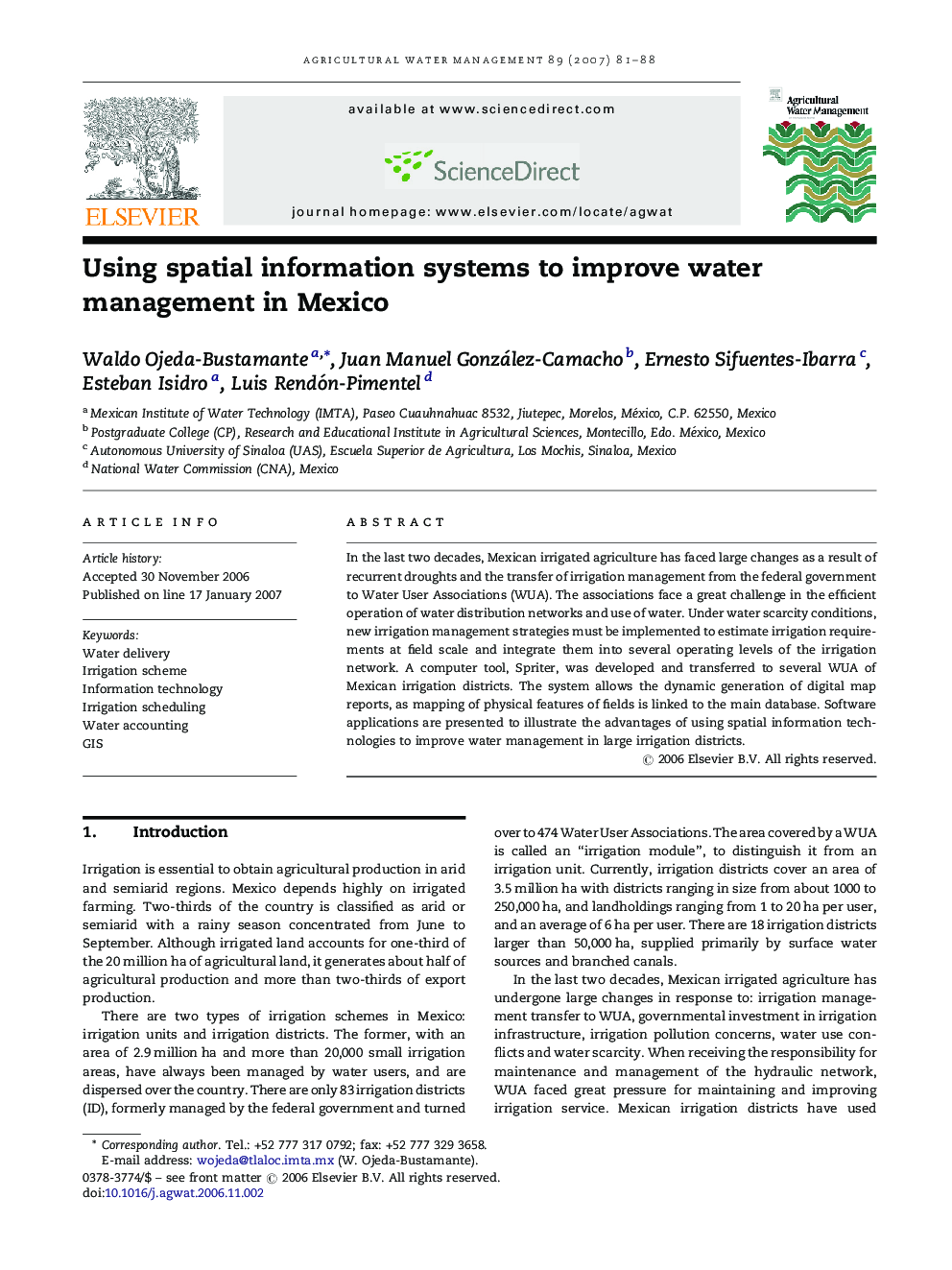 Using spatial information systems to improve water management in Mexico