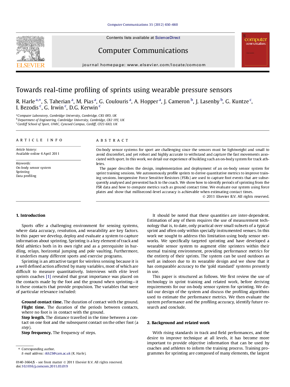 Towards real-time profiling of sprints using wearable pressure sensors