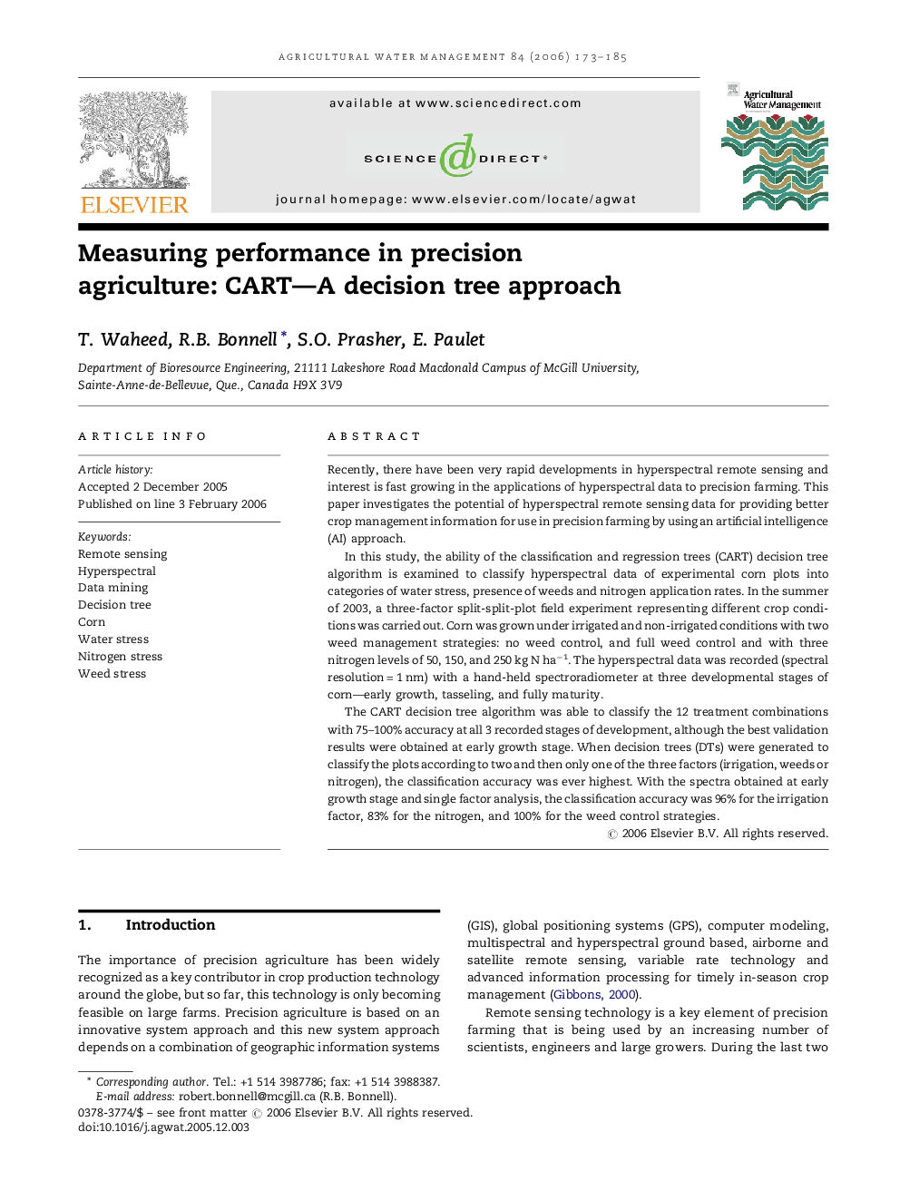 Measuring performance in precision agriculture: CART—A decision tree approach