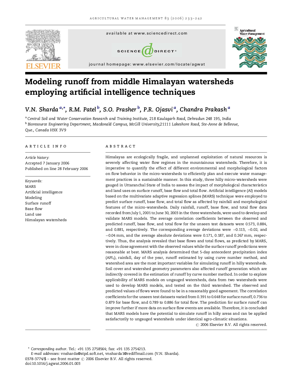 Modeling runoff from middle Himalayan watersheds employing artificial intelligence techniques