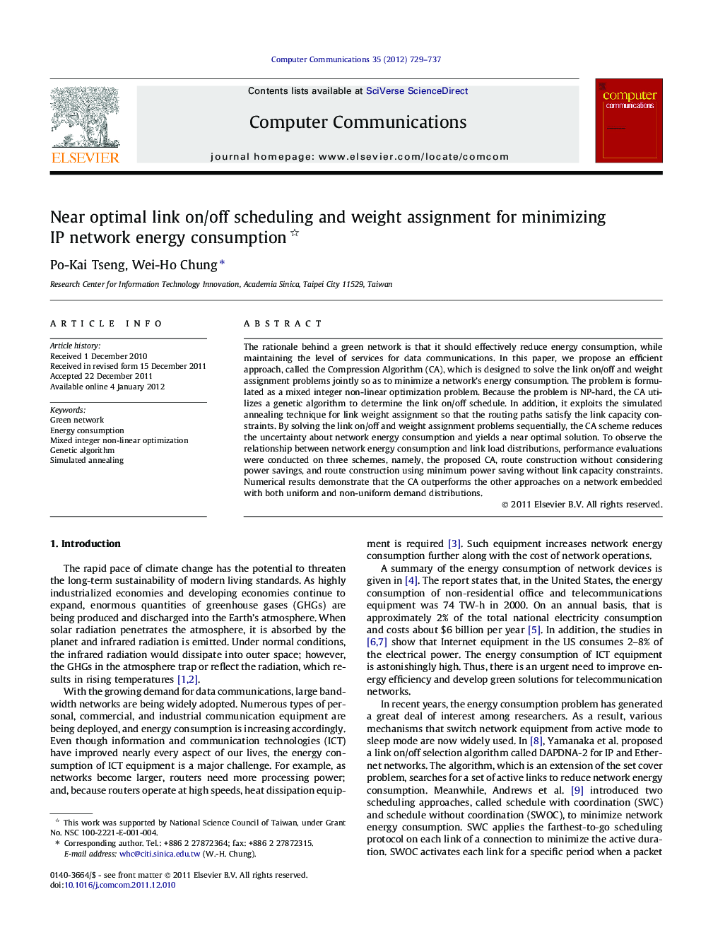 Near optimal link on/off scheduling and weight assignment for minimizing IP network energy consumption 