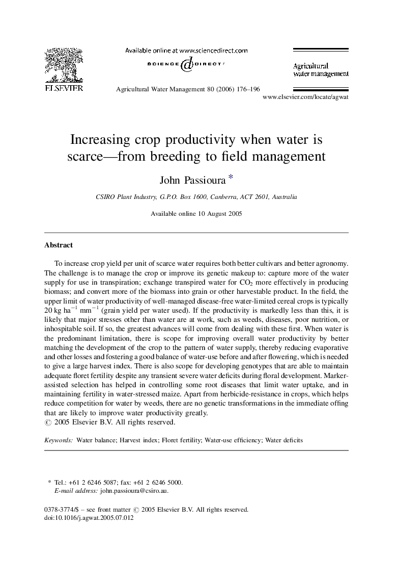 Increasing crop productivity when water is scarce—from breeding to field management