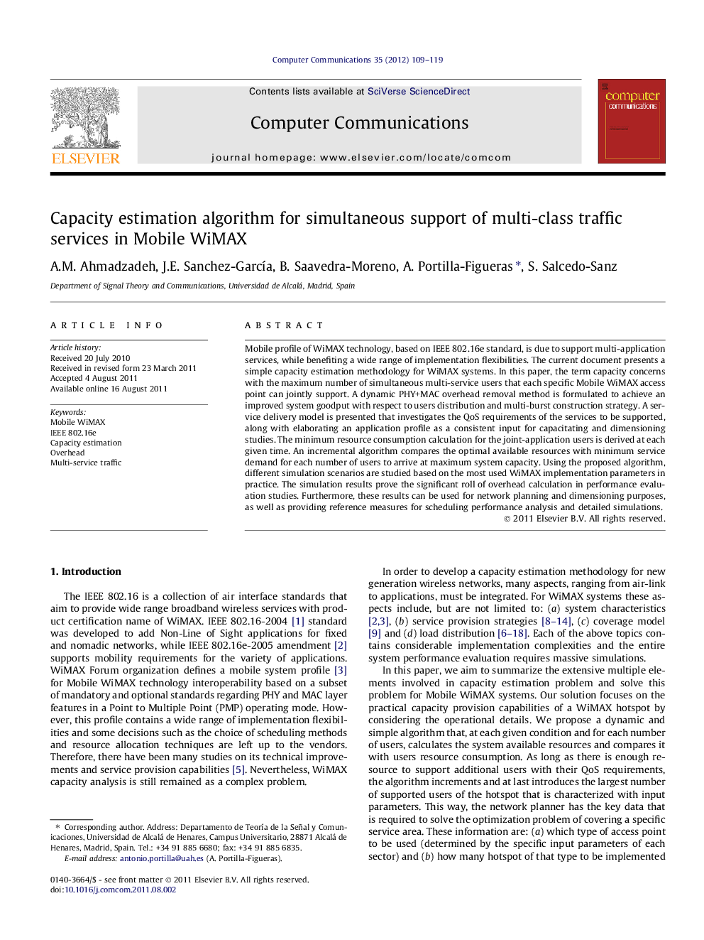 Capacity estimation algorithm for simultaneous support of multi-class traffic services in Mobile WiMAX