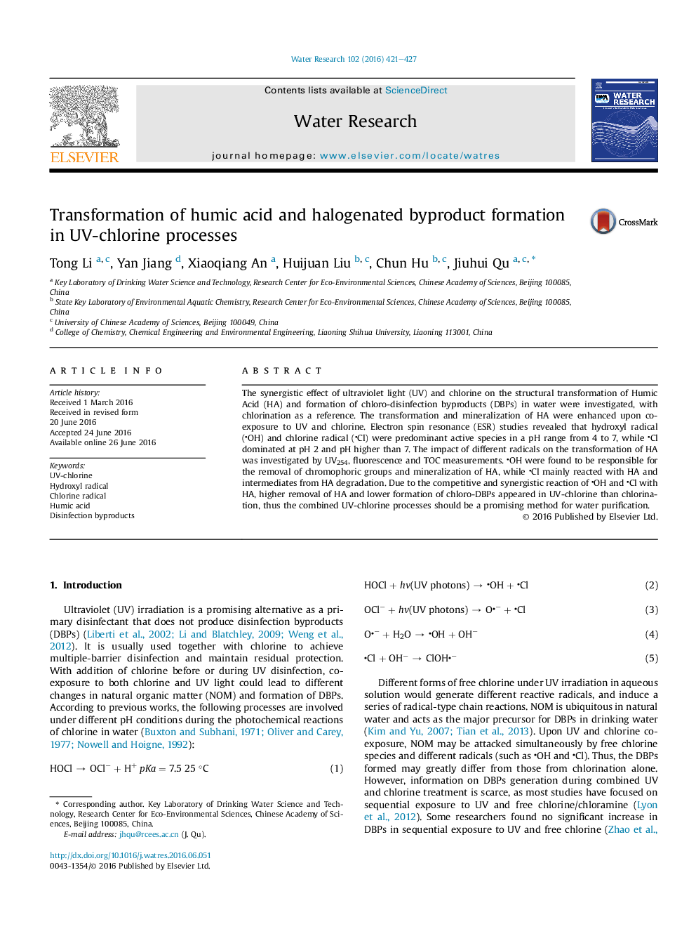 Transformation of humic acid and halogenated byproduct formation in UV-chlorine processes