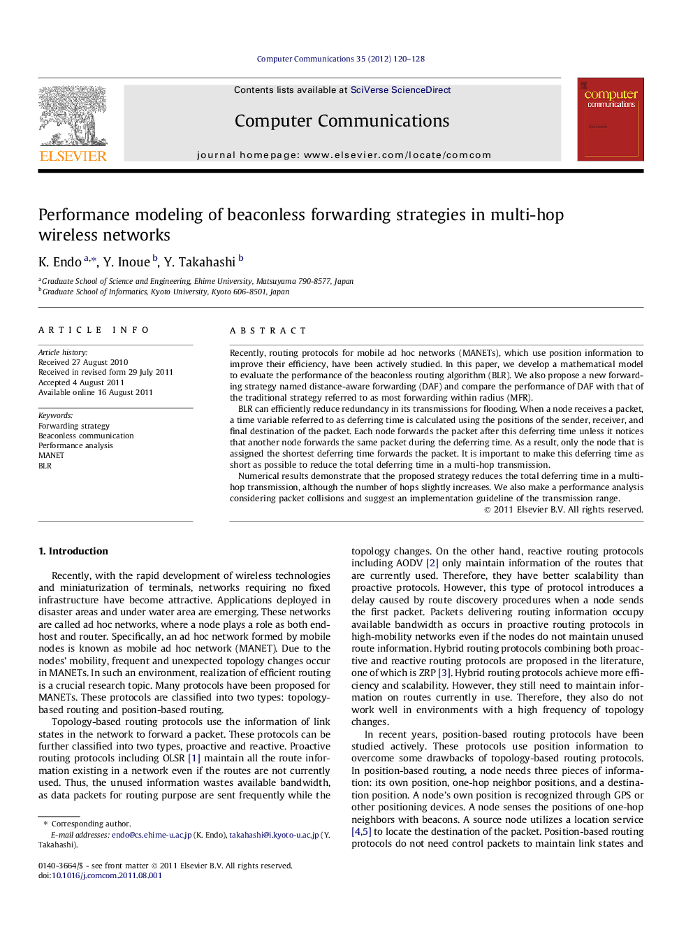 Performance modeling of beaconless forwarding strategies in multi-hop wireless networks