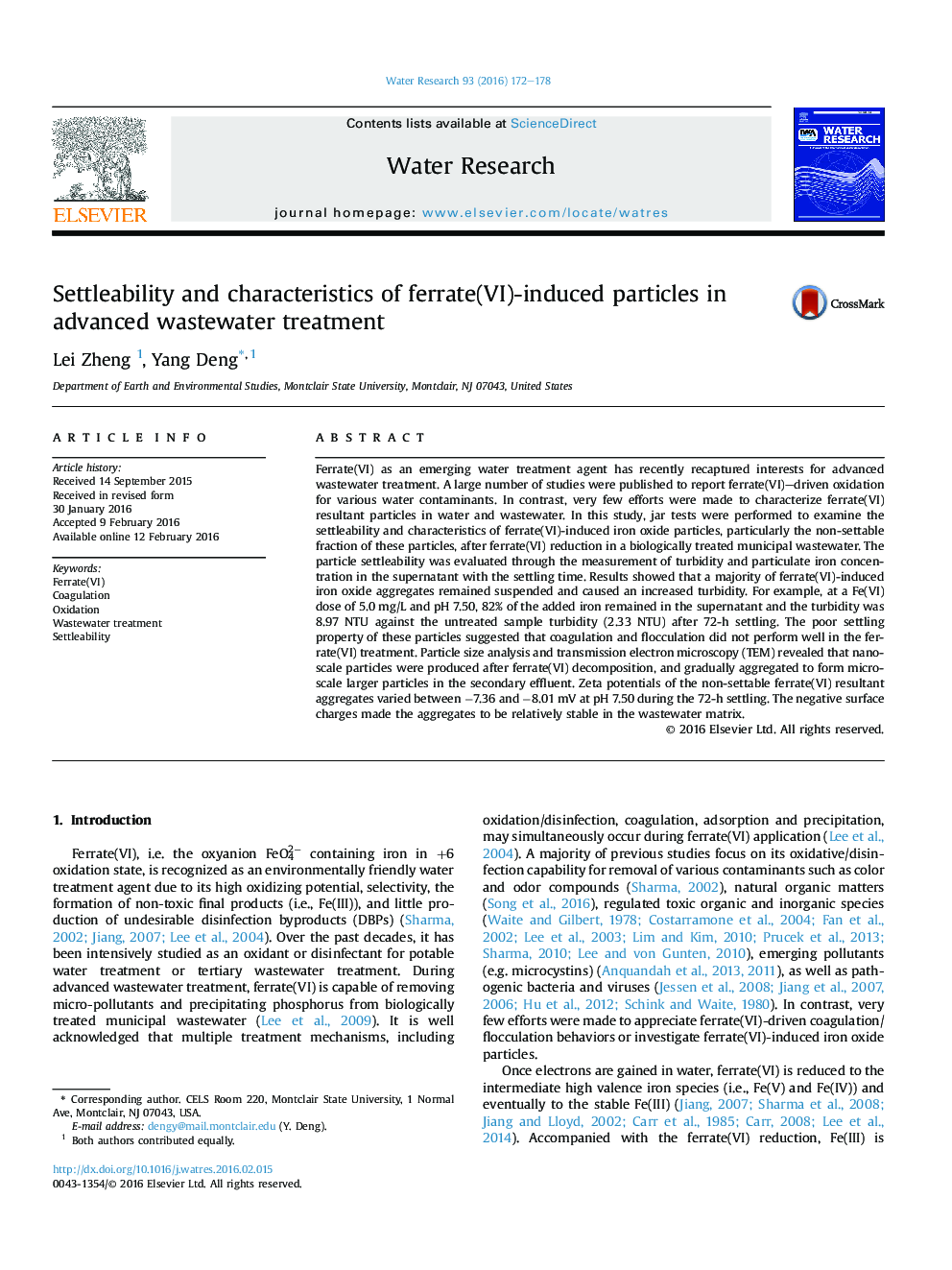 Settleability and characteristics of ferrate(VI)-induced particles in advanced wastewater treatment