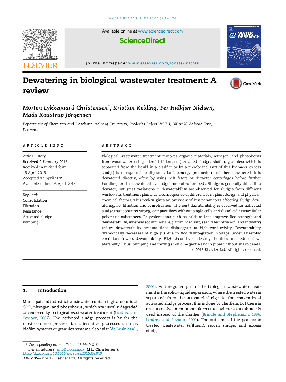 Dewatering in biological wastewater treatment: A review