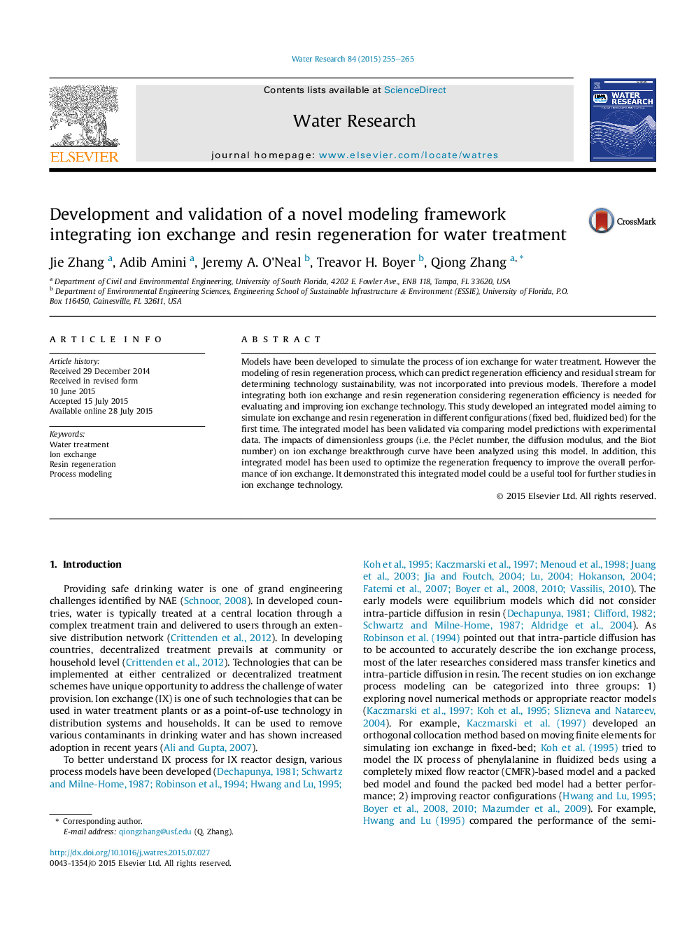 Development and validation of a novel modeling framework integrating ion exchange and resin regeneration for water treatment