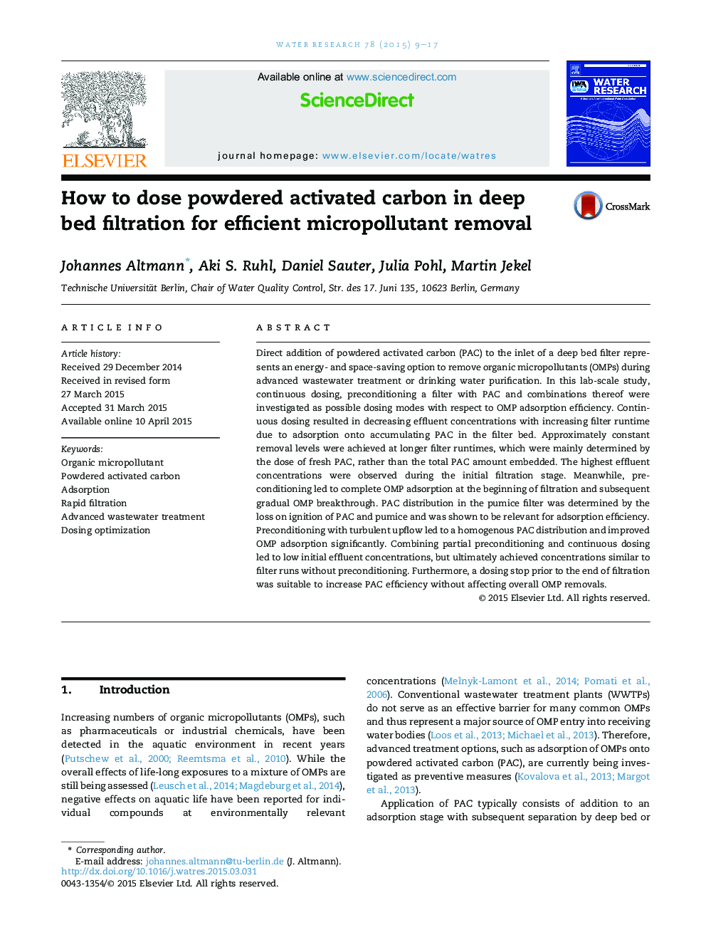 How to dose powdered activated carbon in deep bed filtration for efficient micropollutant removal