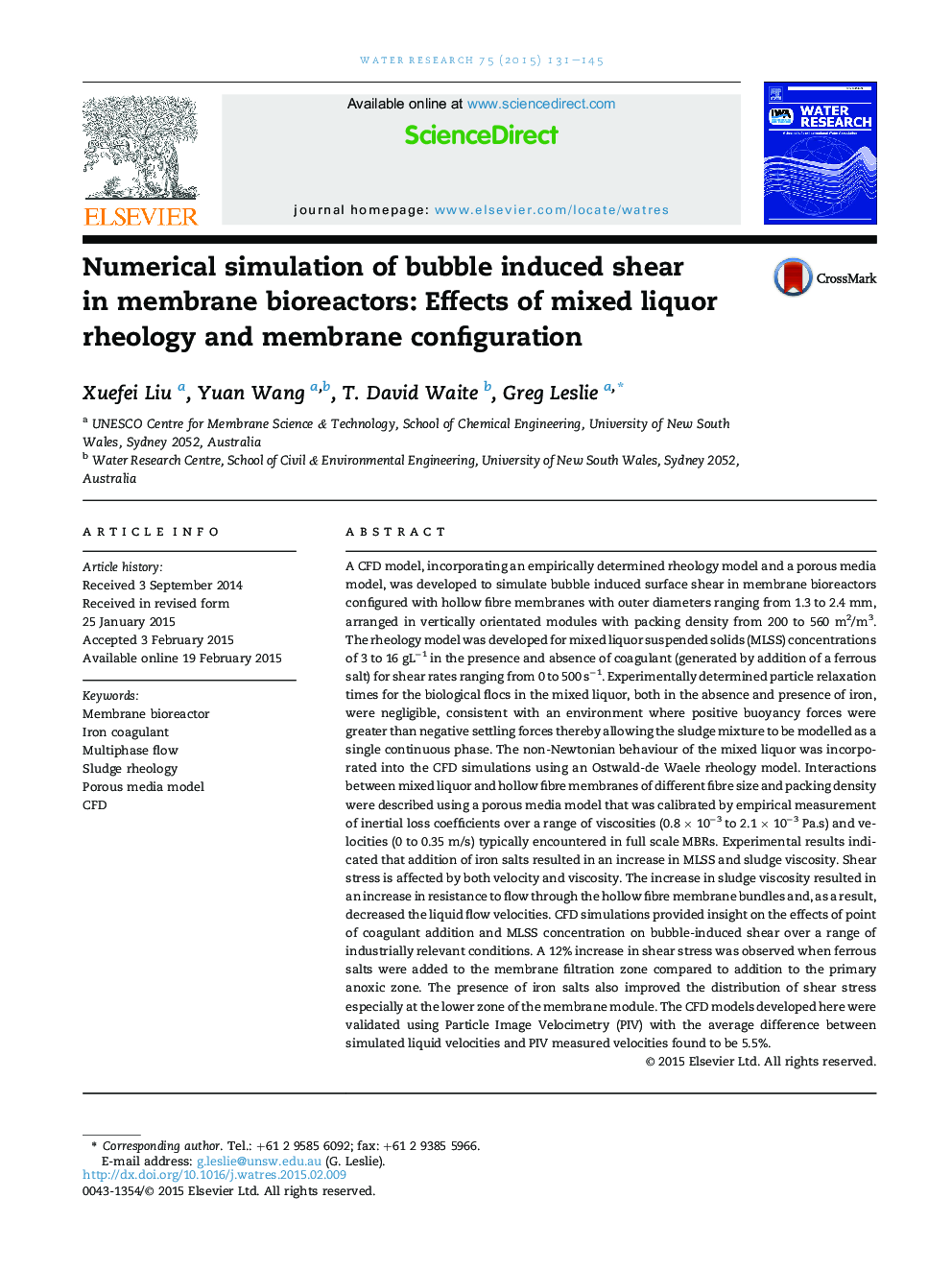 Numerical simulation of bubble induced shear in membrane bioreactors: Effects of mixed liquor rheology and membrane configuration