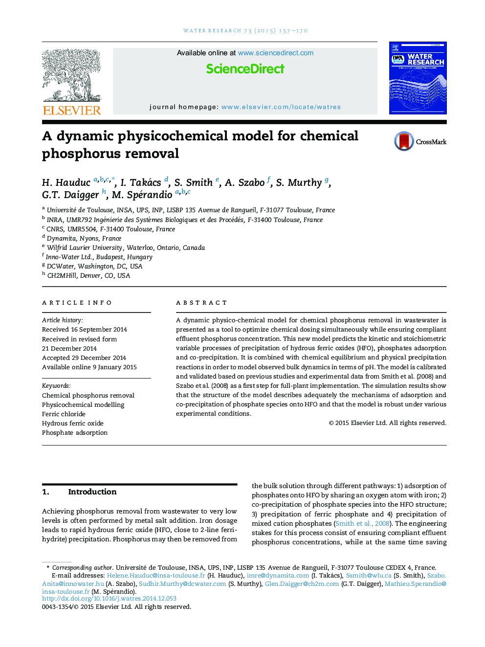 A dynamic physicochemical model for chemical phosphorus removal