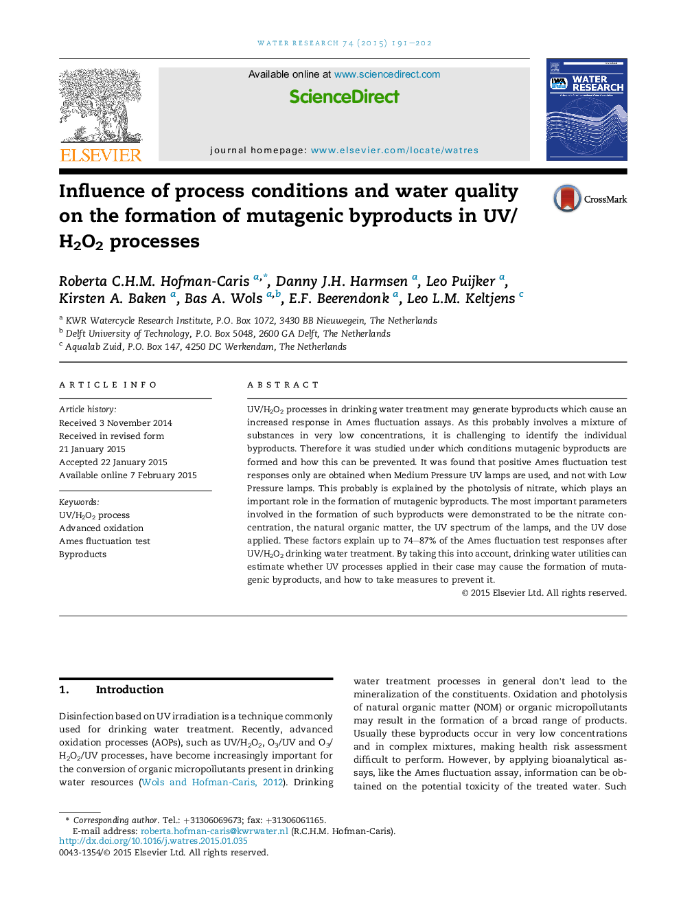 Influence of process conditions and water quality on the formation of mutagenic byproducts in UV/H2O2 processes