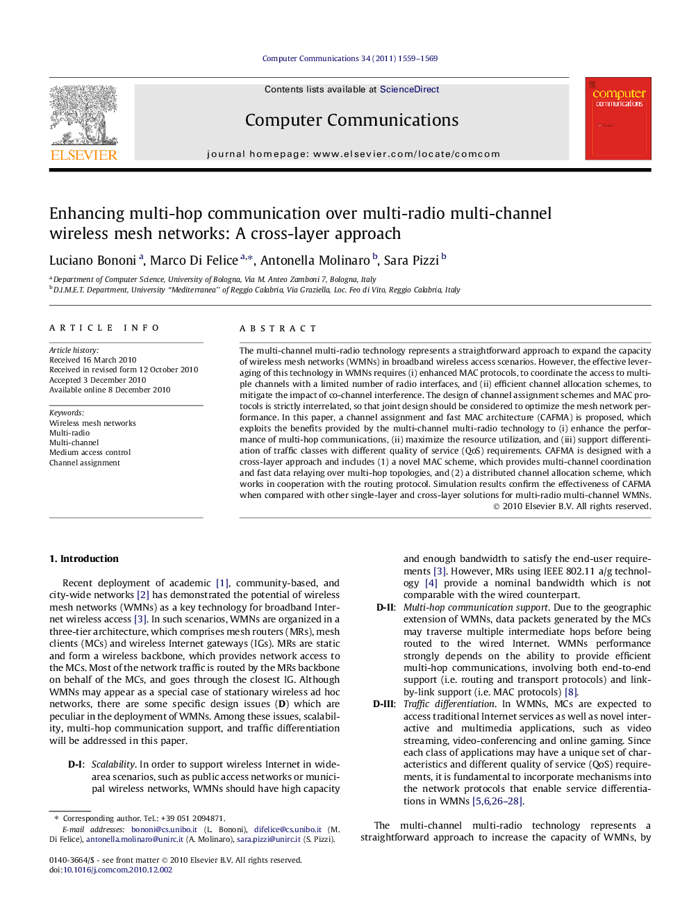 Enhancing multi-hop communication over multi-radio multi-channel wireless mesh networks: A cross-layer approach