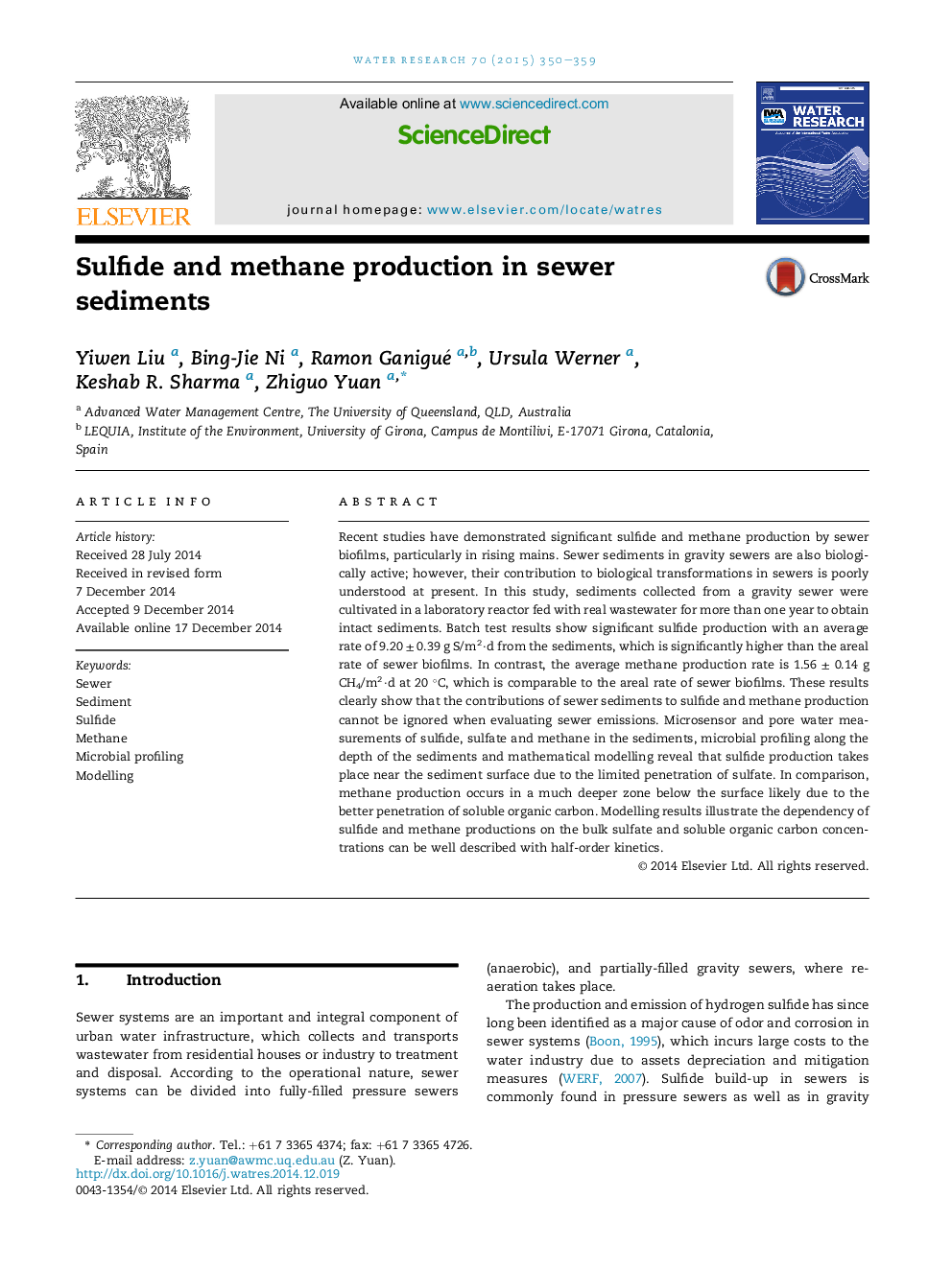 Sulfide and methane production in sewer sediments