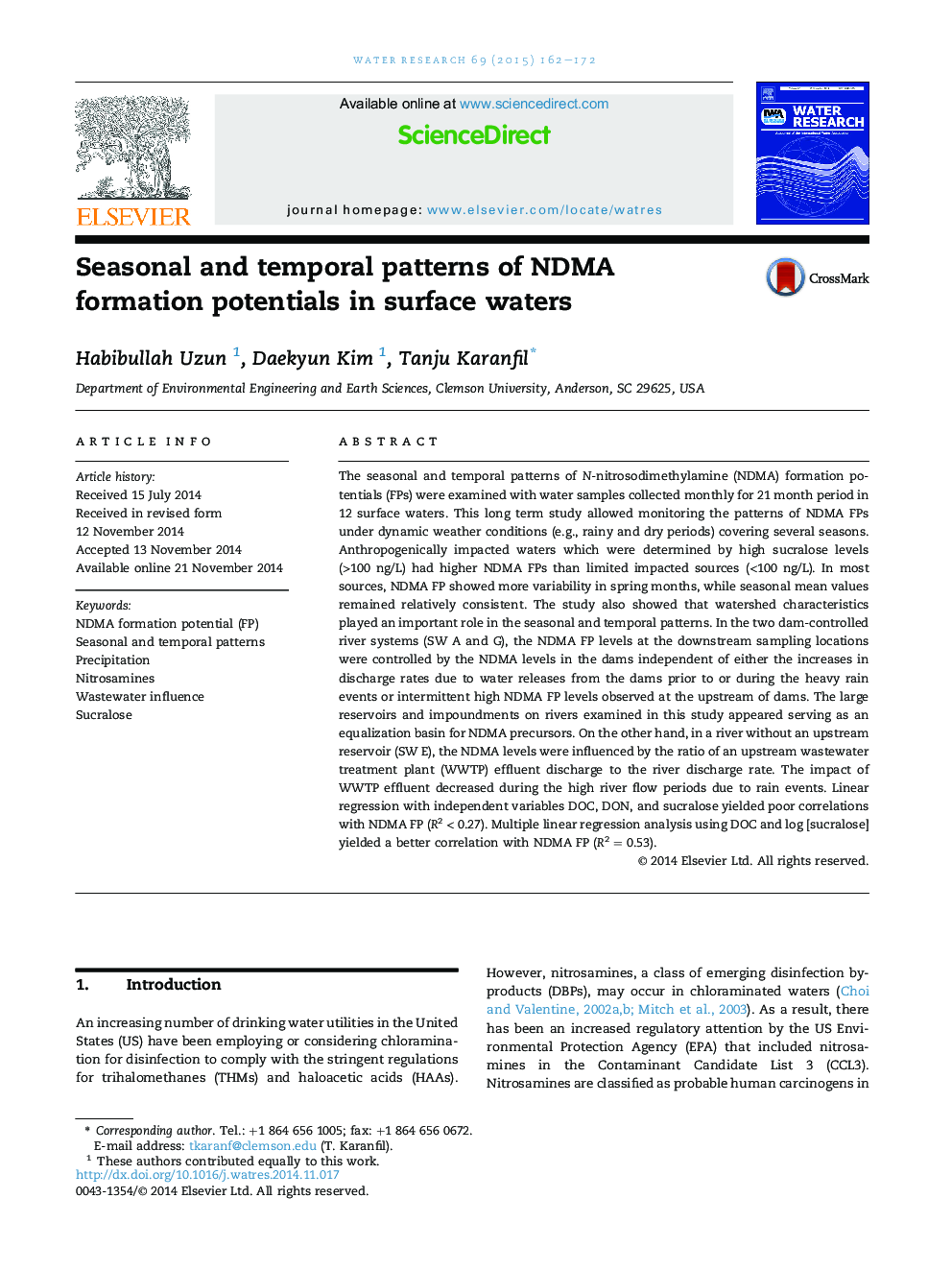 Seasonal and temporal patterns of NDMA formation potentials in surface waters