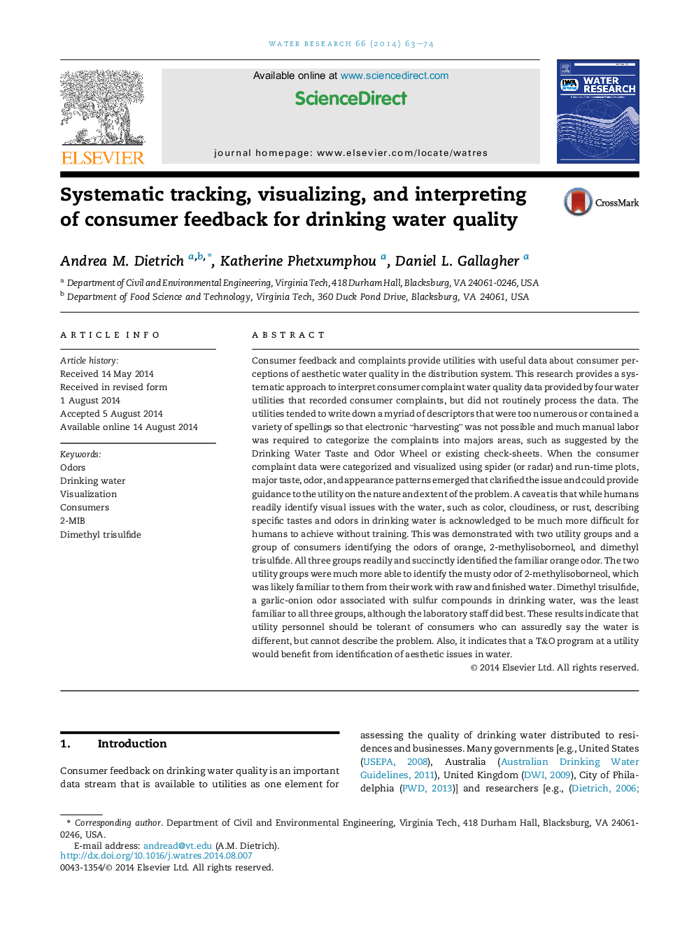 Systematic tracking, visualizing, and interpreting of consumer feedback for drinking water quality