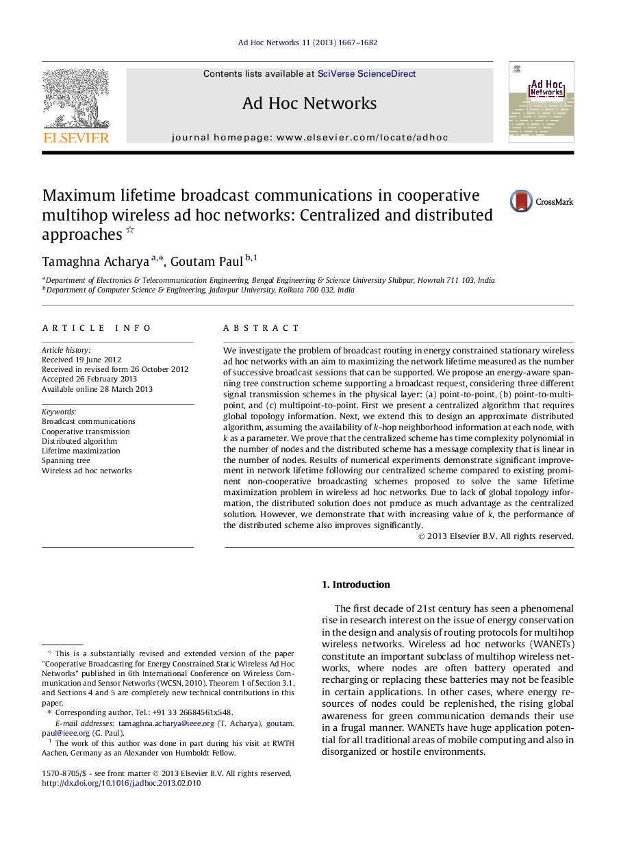 Maximum lifetime broadcast communications in cooperative multihop wireless ad hoc networks: Centralized and distributed approaches 