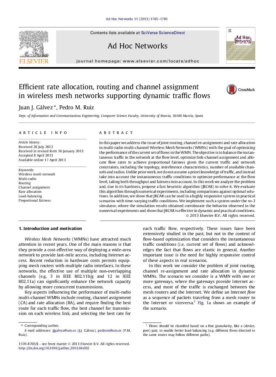 Efficient rate allocation, routing and channel assignment in wireless mesh networks supporting dynamic traffic flows