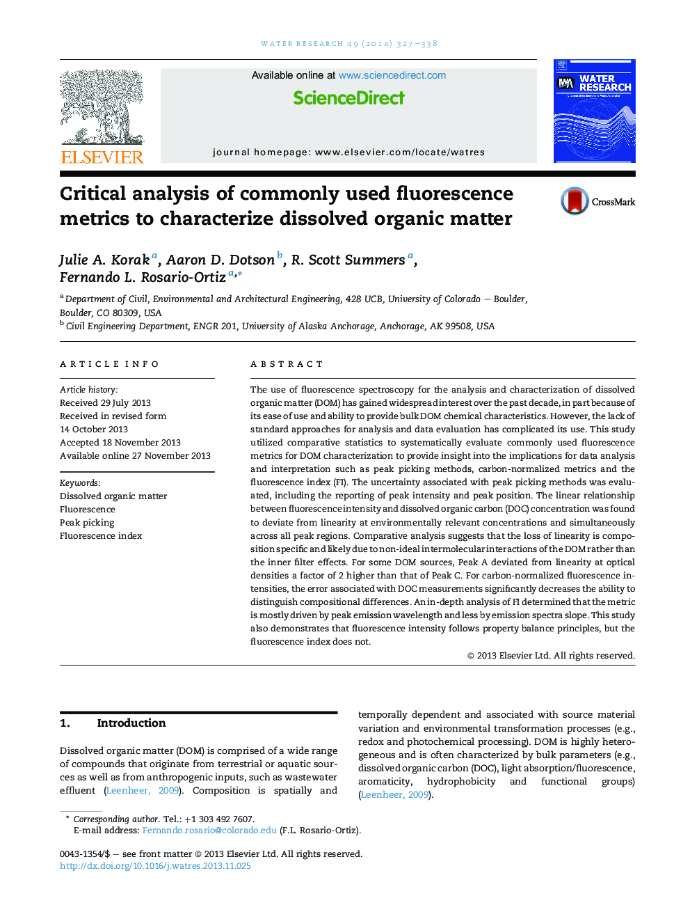 Critical analysis of commonly used fluorescence metrics to characterize dissolved organic matter