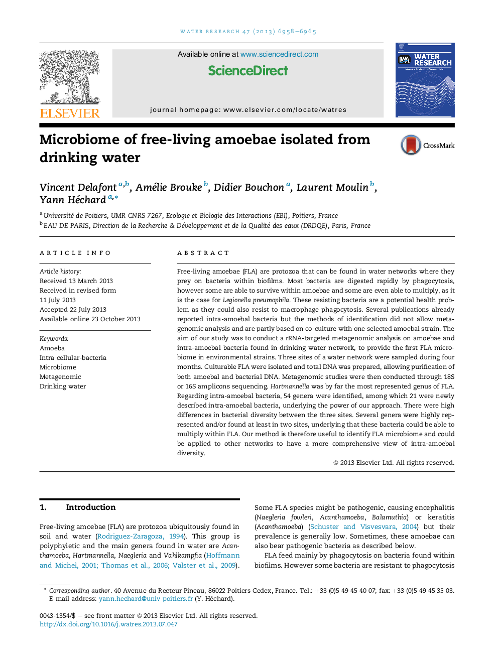 Microbiome of free-living amoebae isolated from drinking water