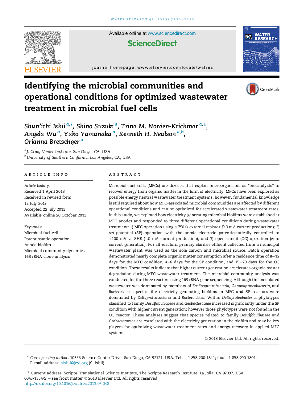 Identifying the microbial communities and operational conditions for optimized wastewater treatment in microbial fuel cells