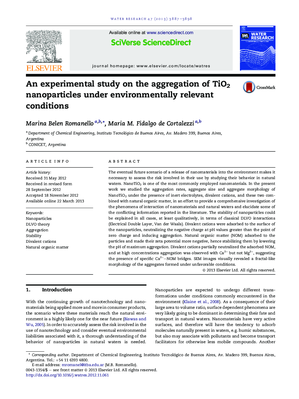 An experimental study on the aggregation of TiO2 nanoparticles under environmentally relevant conditions