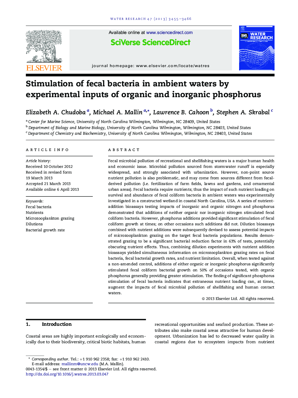 Stimulation of fecal bacteria in ambient waters by experimental inputs of organic and inorganic phosphorus